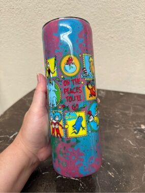 Oh The Places Lorax Seuss Colorful Glitter 20 oz Skinny Tumbler Cup